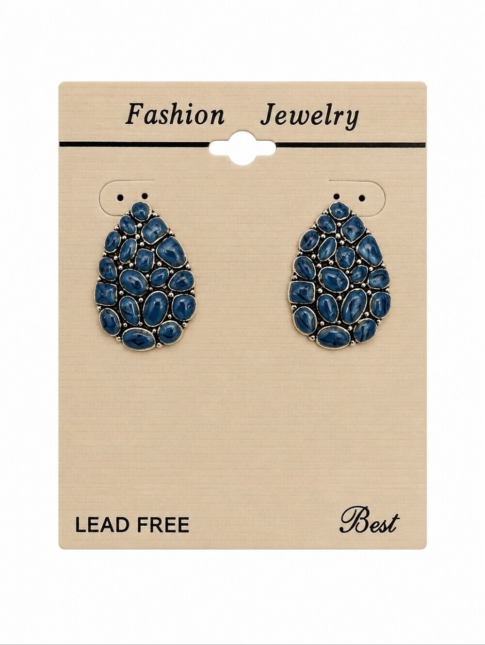 Vtg BEST Blue Mosaic Teardrop Post Earrings